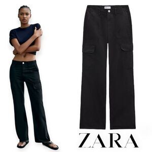 ZARA | Black | TRF STRAIGHT LEG CARGO PANTS WITH A HIGH WAIST